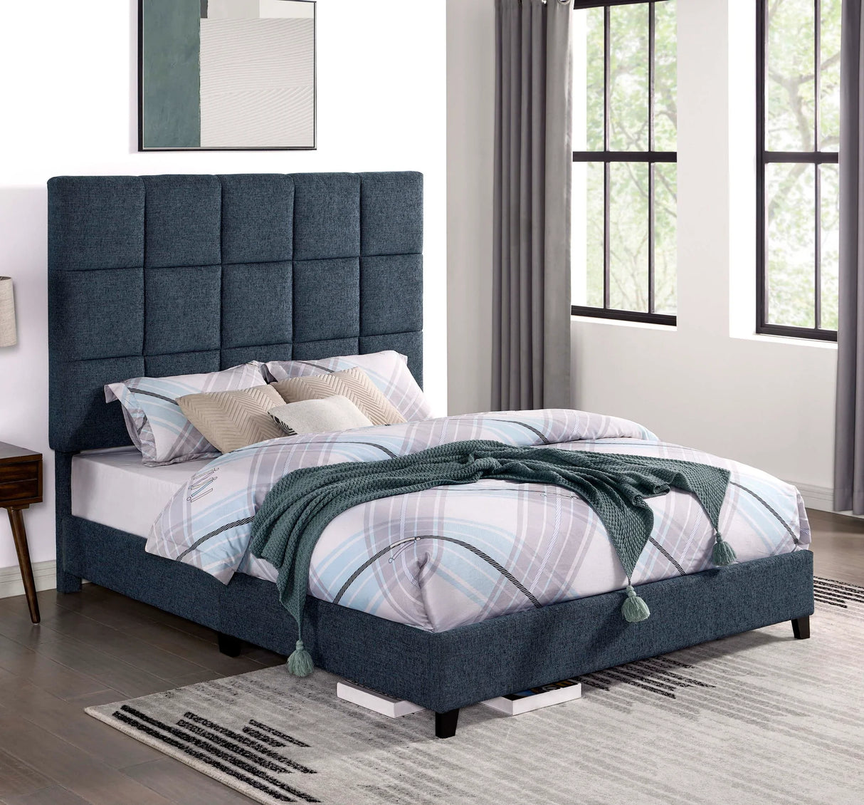 Squares Upholstered Platform Bed - Furniture Home Direct