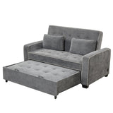 Upholstered Loveseat with Pull Out Sofa, Two Throw Pillows, Dual USB Charging Port And Adjustable Backrest - Gray - Furniture Home Direct