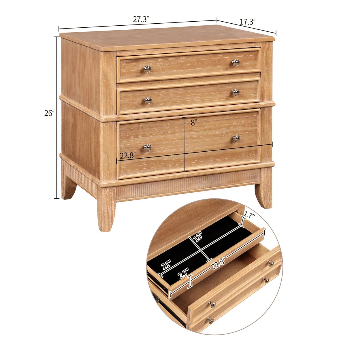 Hazel - 3 Drawer Side Table For Living Room, Hallway, Entryway Solid Wood With Silver Handles - Natural - Furniture Home Direct