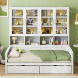 Daybed With Glass Door Storage Cabinets, Built In LED Lighting And Shelves - Furniture Home Direct