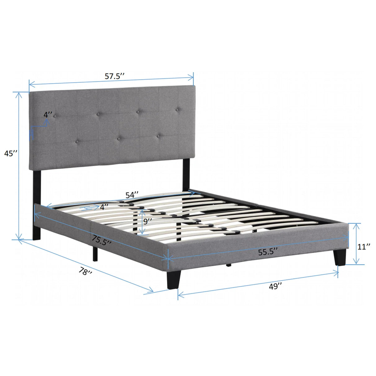 Modern Upholstered Platform Bed Frame With Button Tufted Linen Headboard And Wood Slat Support - Furniture Home Direct