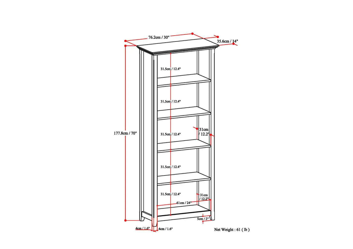 Amherst - 5 Shelf Bookcase, Handcrafted - Furniture Home Direct