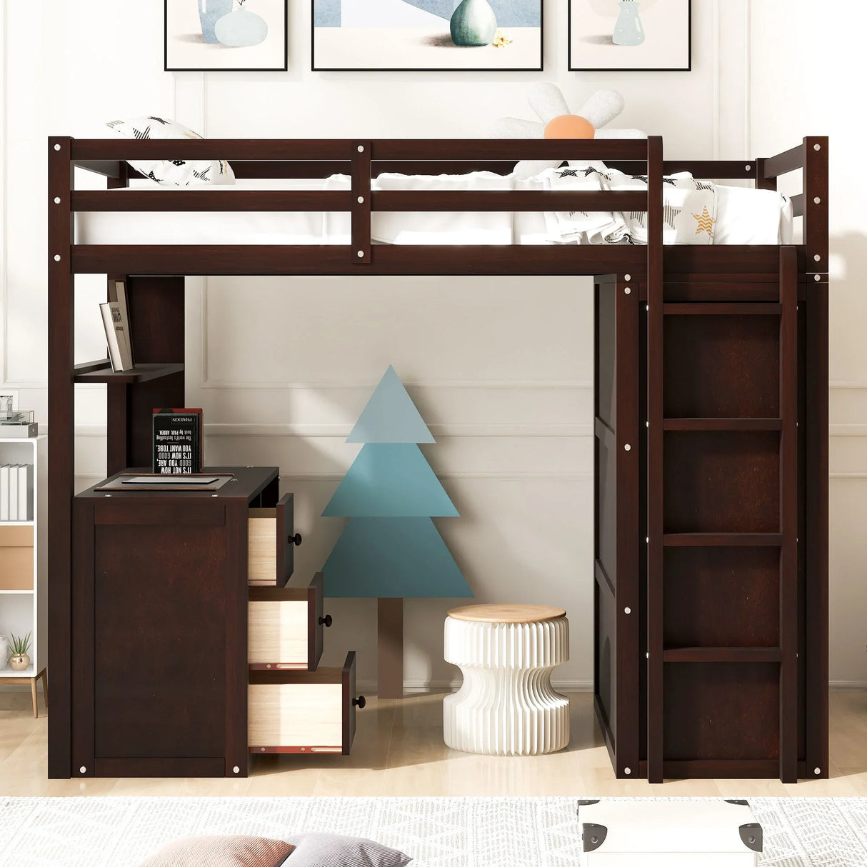 Loft Bed With Drawers, Desk, And Wardrobe - Furniture Home Direct