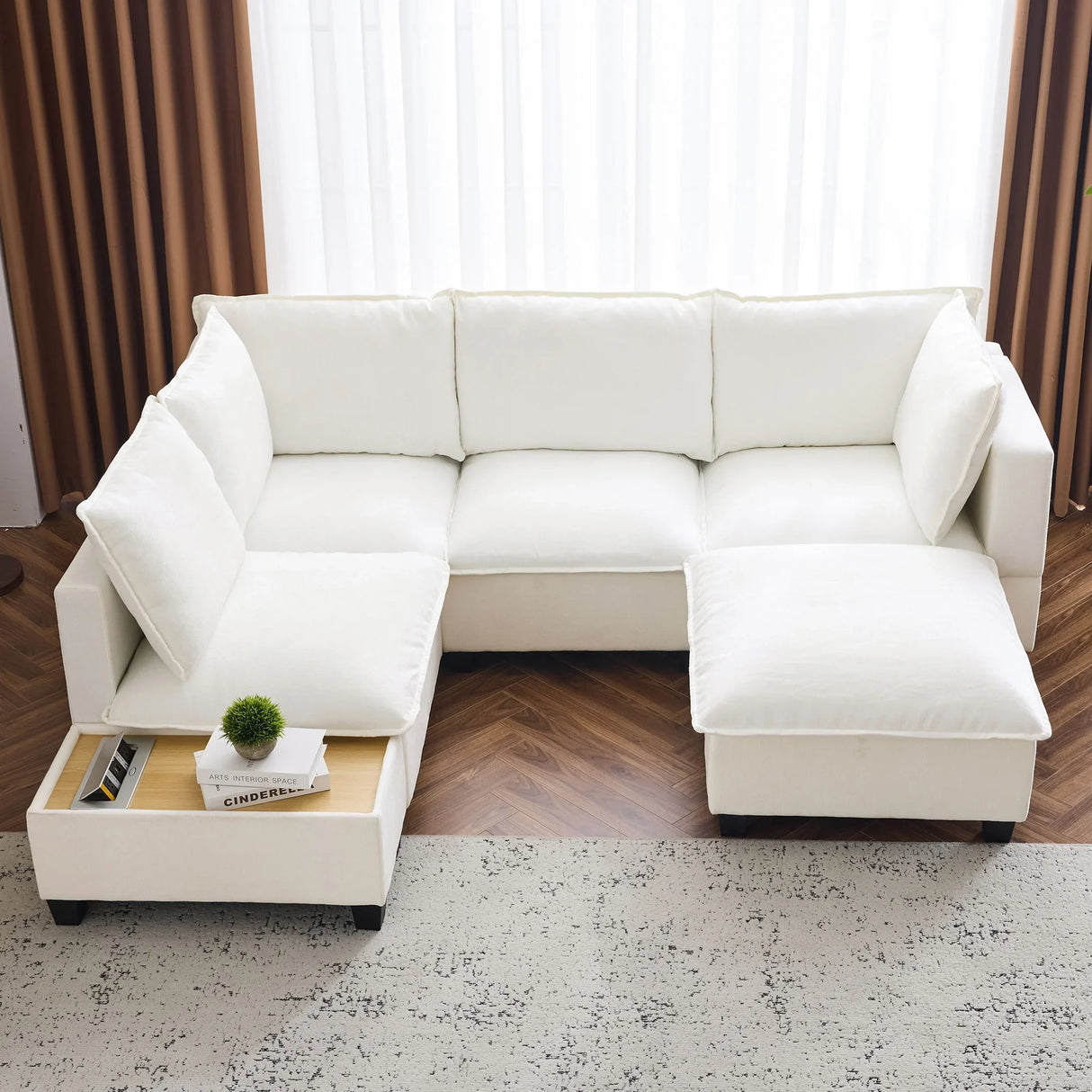 U-Shaped Sectional Modular Sofa With A Movable Ottoman, A Coffee Table With Hidden Charging Devices For Living Room - Furniture Home Direct