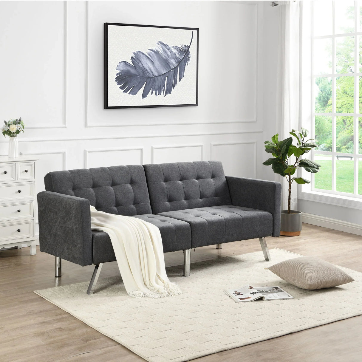 Futon Sofa Bed Convertible Folding Lounge Couch, Armrests - Furniture Home Direct