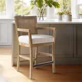 Cane Back Counter Stool With Upholstered Seat - Cream / Reclaimed Natural - Furniture Home Direct