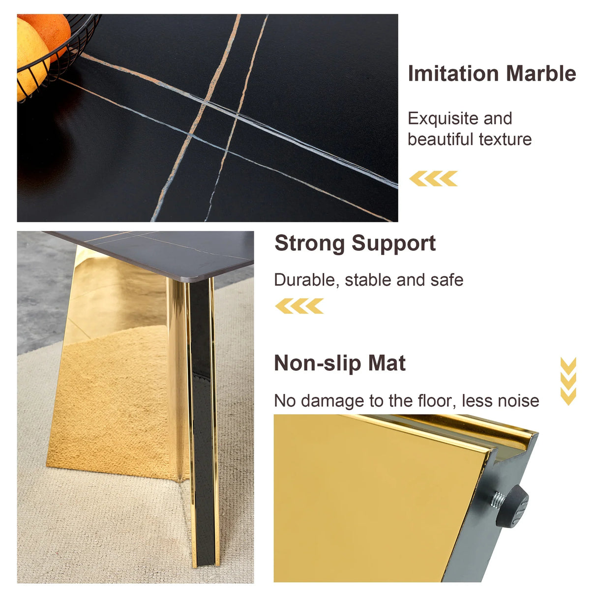 Dining Table Black Marble With Gold Butterfly Legs Black - Furniture Home Direct