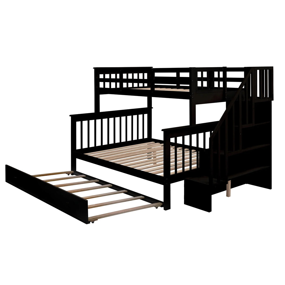 Bunk Bed With Twin Size Trundle, Storage And Guard Rail For Bedroom - Furniture Home Direct
