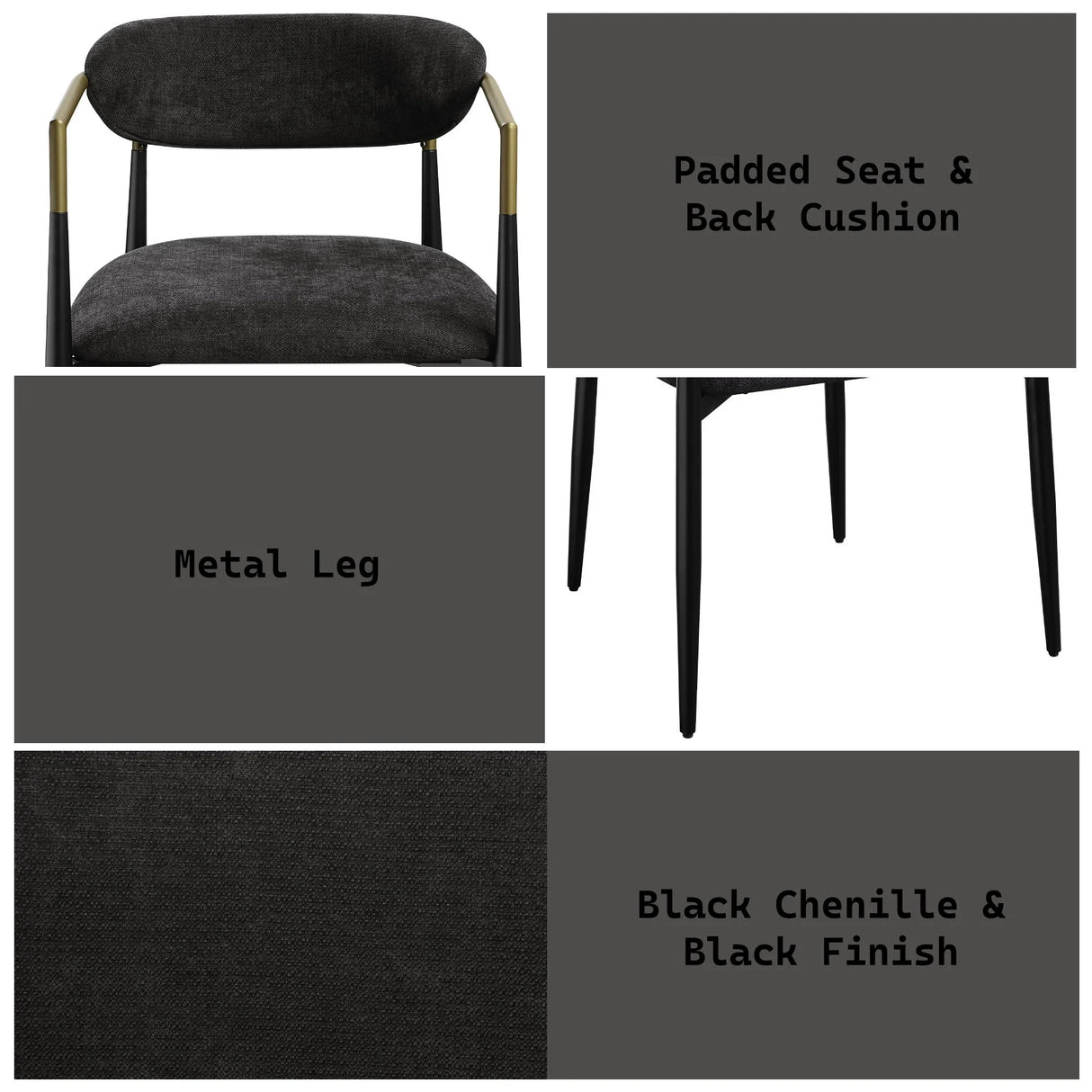 Jaramillo - Chenille Side Chair (Set of 2) - Black - Furniture Home Direct