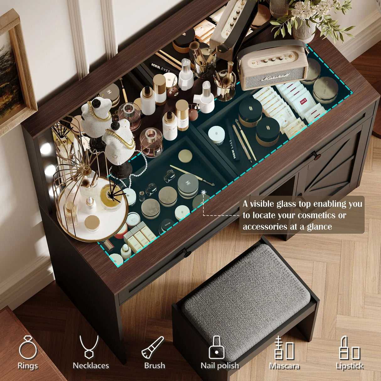 Makeup Vanity Table, Makeup Table With Large Mirror And 11 LED Light, Brightness Adjustable, Dressing Table Desk With 3 Drawers, Vanity Desk For Women (With Stool) - Furniture Home Direct