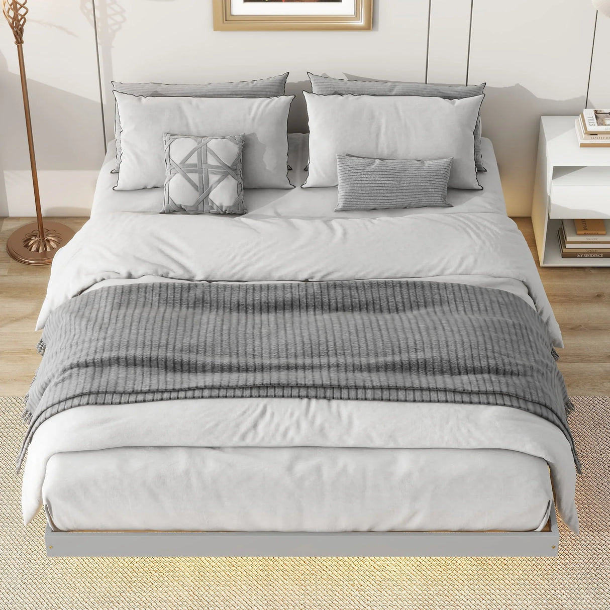 Floating Bed With Led Lights Underneath, Modern Queen Size Low Profile Platform Bed With Led Lights - Furniture Home Direct