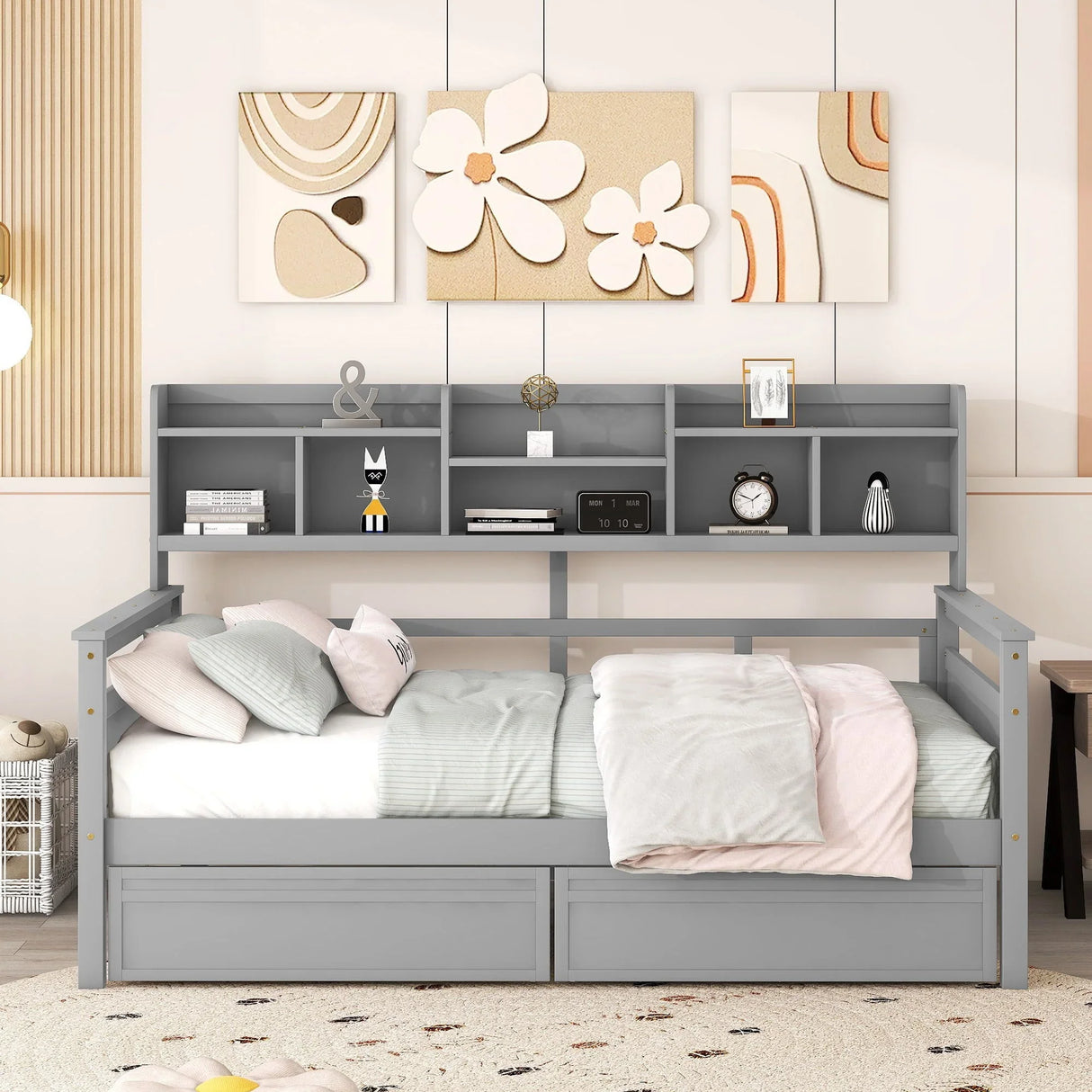 Daybed, Slat Support, With Bedside Shelves And 2 Drawers - Furniture Home Direct