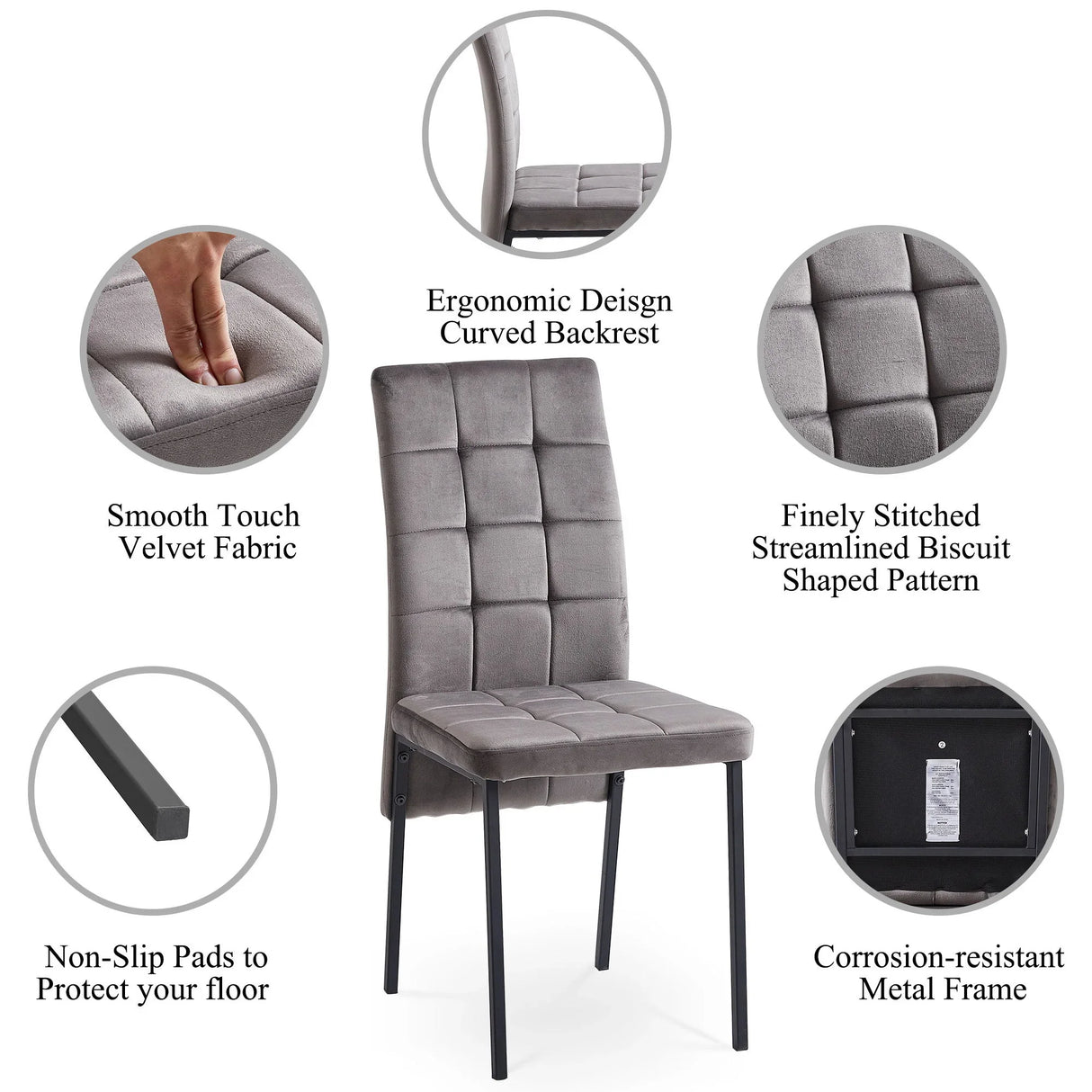 Velvet High Back Nordic Dining Chair Modern Fabric Chair With Black Legs (Set of 2) - Furniture Home Direct