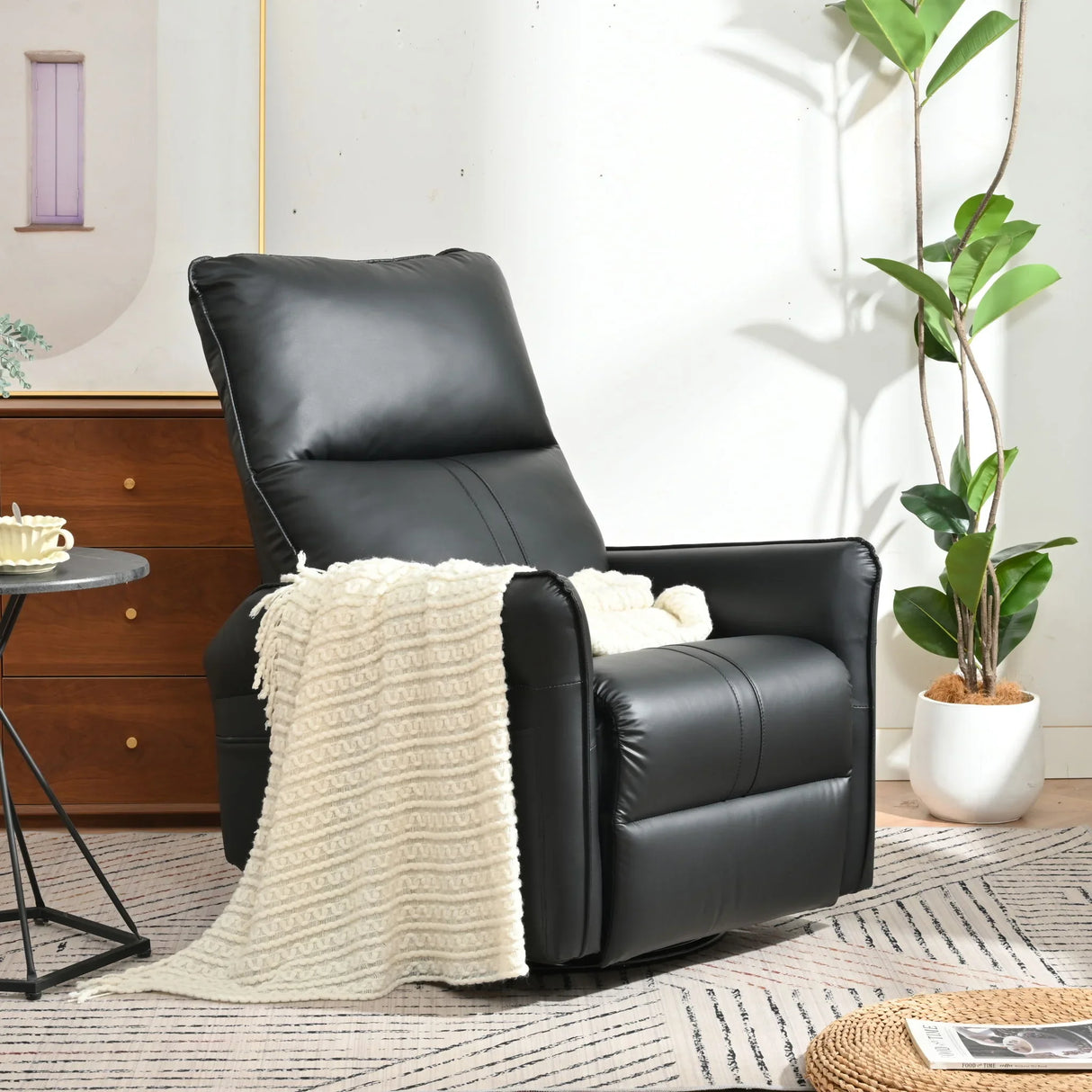 360° Modern Small Rocking Swivel Recliner Chair With Side Pocket - Furniture Home Direct