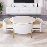 Round Coffee Table with Drawers and Gold Accents White - Furniture Home Direct
