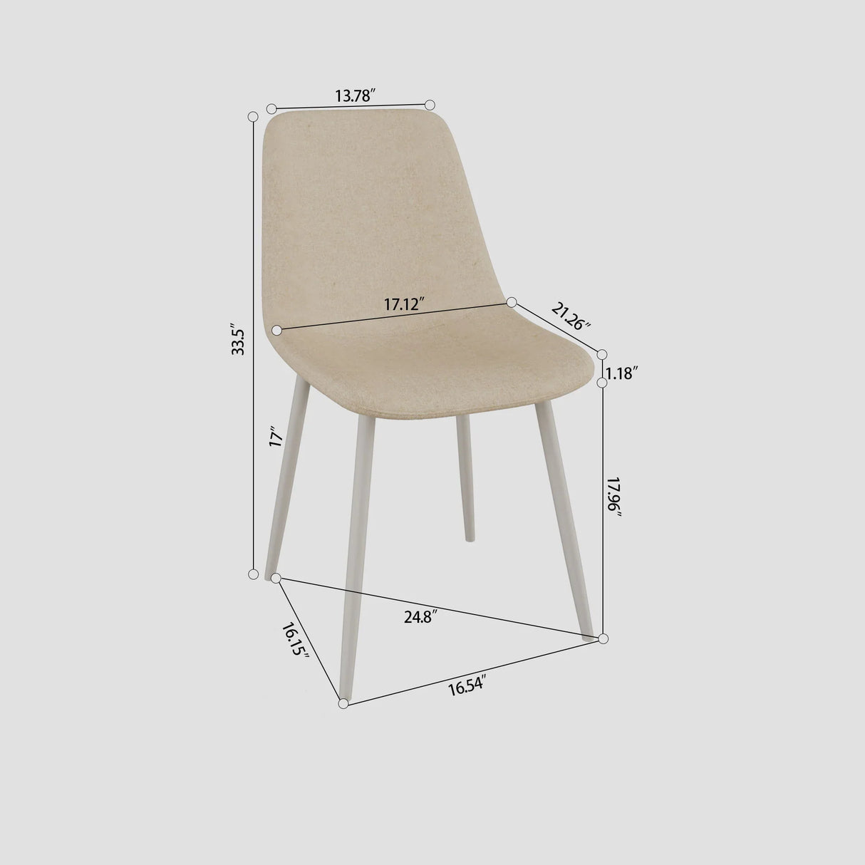 Modern Kitchen Dining Chairs (Set of 4) With Linen Padding And Sturdy Metal Legs - Beige - Furniture Home Direct