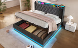 King Bed LED 360 Surround Lighting Storage USB Type C Gray - Furniture Home Direct
