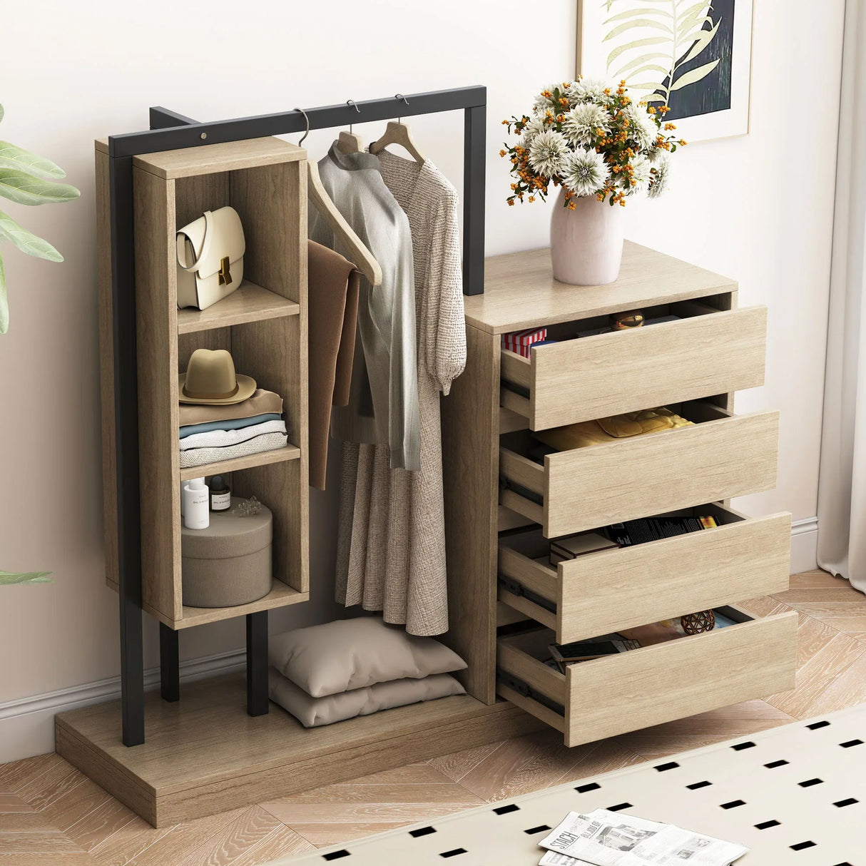 Wardrobe With 4 Drawers And 3 Shelves - Furniture Home Direct