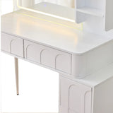 Vanity Desk With LED Mirror And Stool With Storage White - Furniture Home Direct