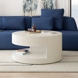 Coffee Table Round Modern Fluted Storage Shelf White - Furniture Home Direct