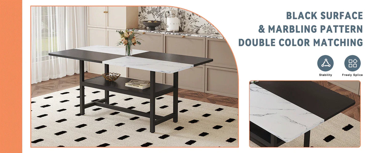 Dining Set Modern With Marble Top Table For Six Gray - Furniture Home Direct