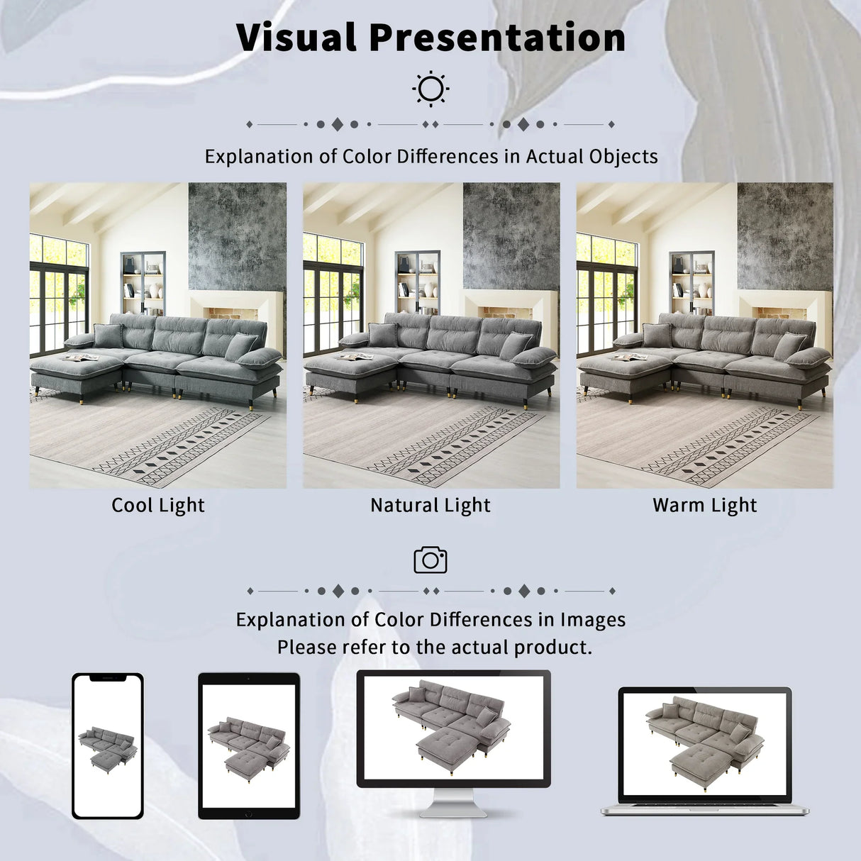Sectional Sofa Cloud Chenille L Shape With Ottoman Gray - Furniture Home Direct