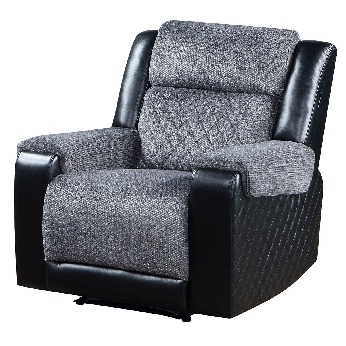 Reclining Living Room Set In Grey Fabric And Quilted Black - Furniture Home Direct