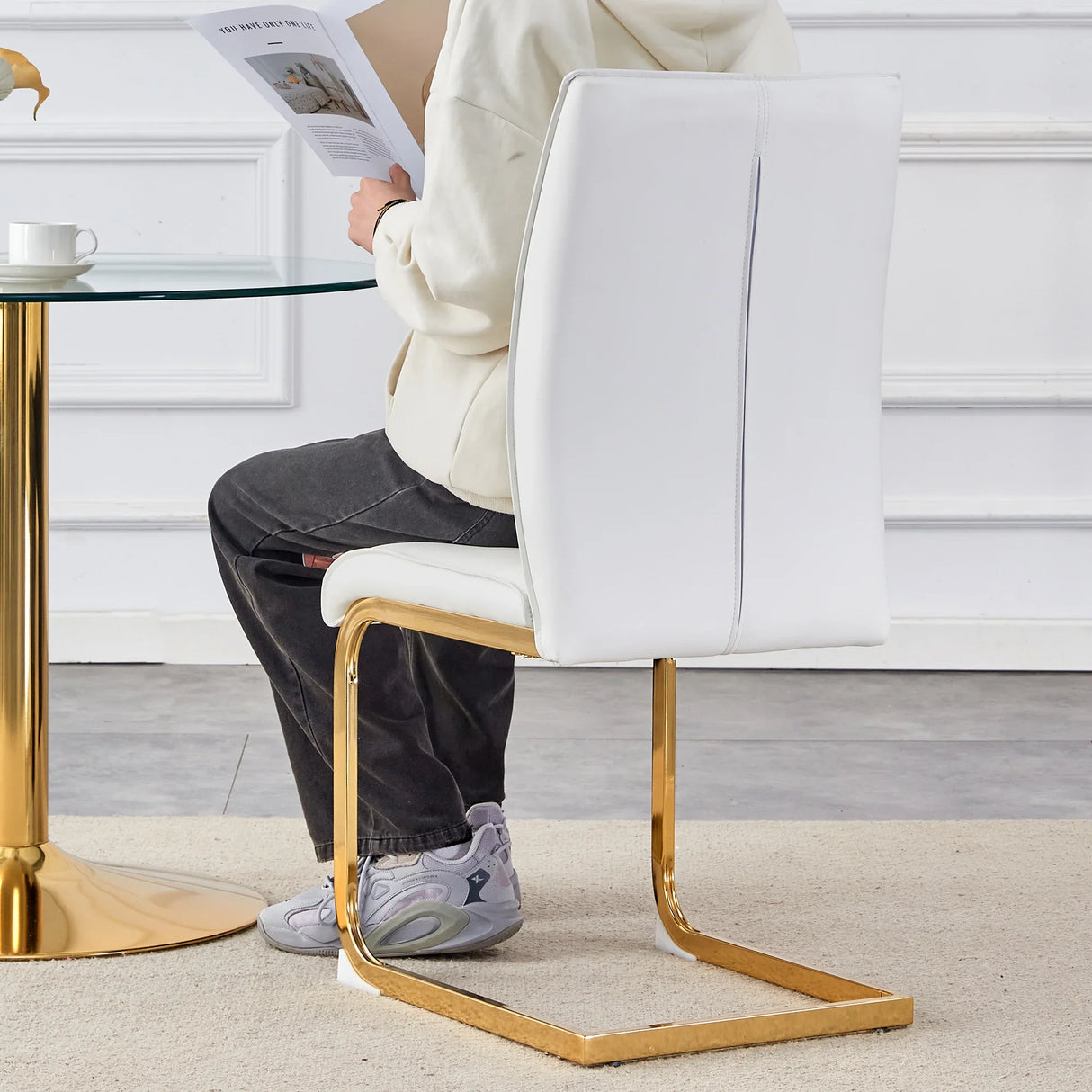 Dining Chairs Gold Frame Upholstered Set of 4 White - Furniture Home Direct