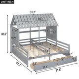 Twin Size House Platform Beds With 2 Drawers For Shared Use - Gray - Furniture Home Direct
