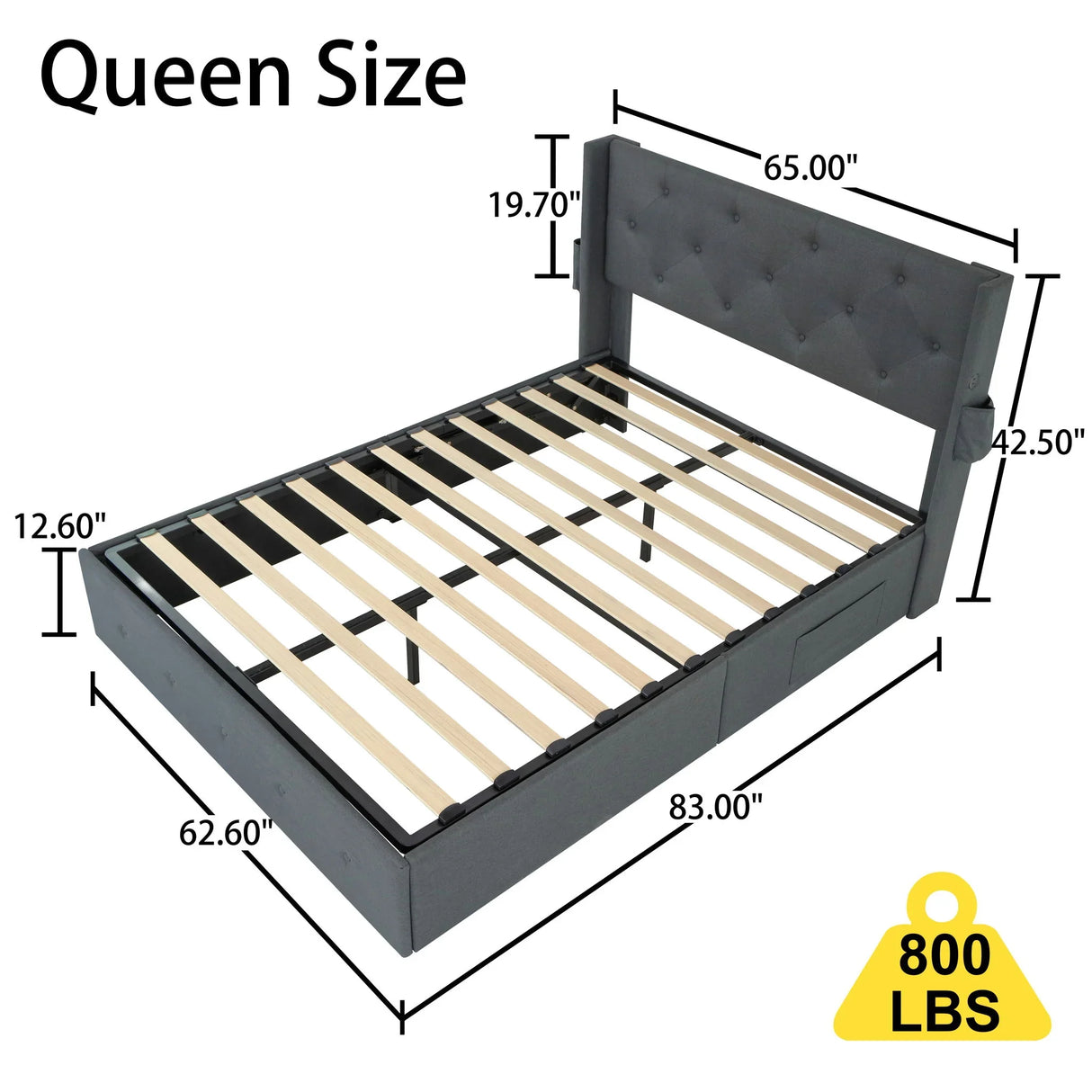 Bed With Gas Lift Storage, USB Ports - Furniture Home Direct