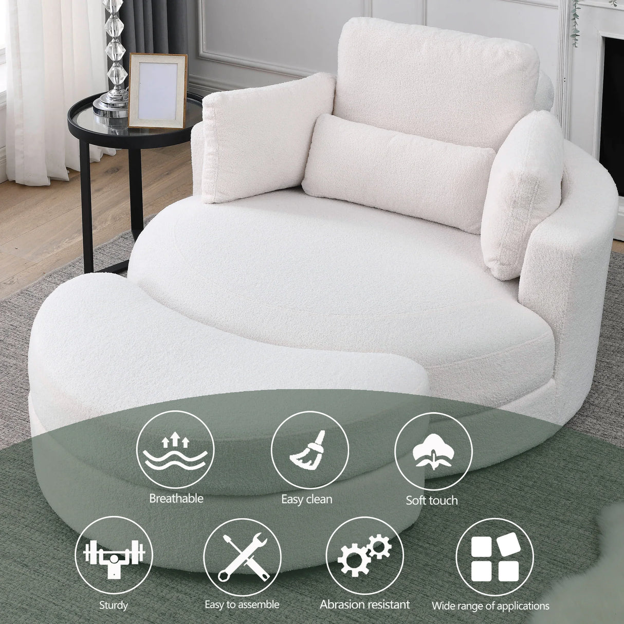 Linen Barrel Swivel Chair With Storage Ottoman - Furniture Home Direct