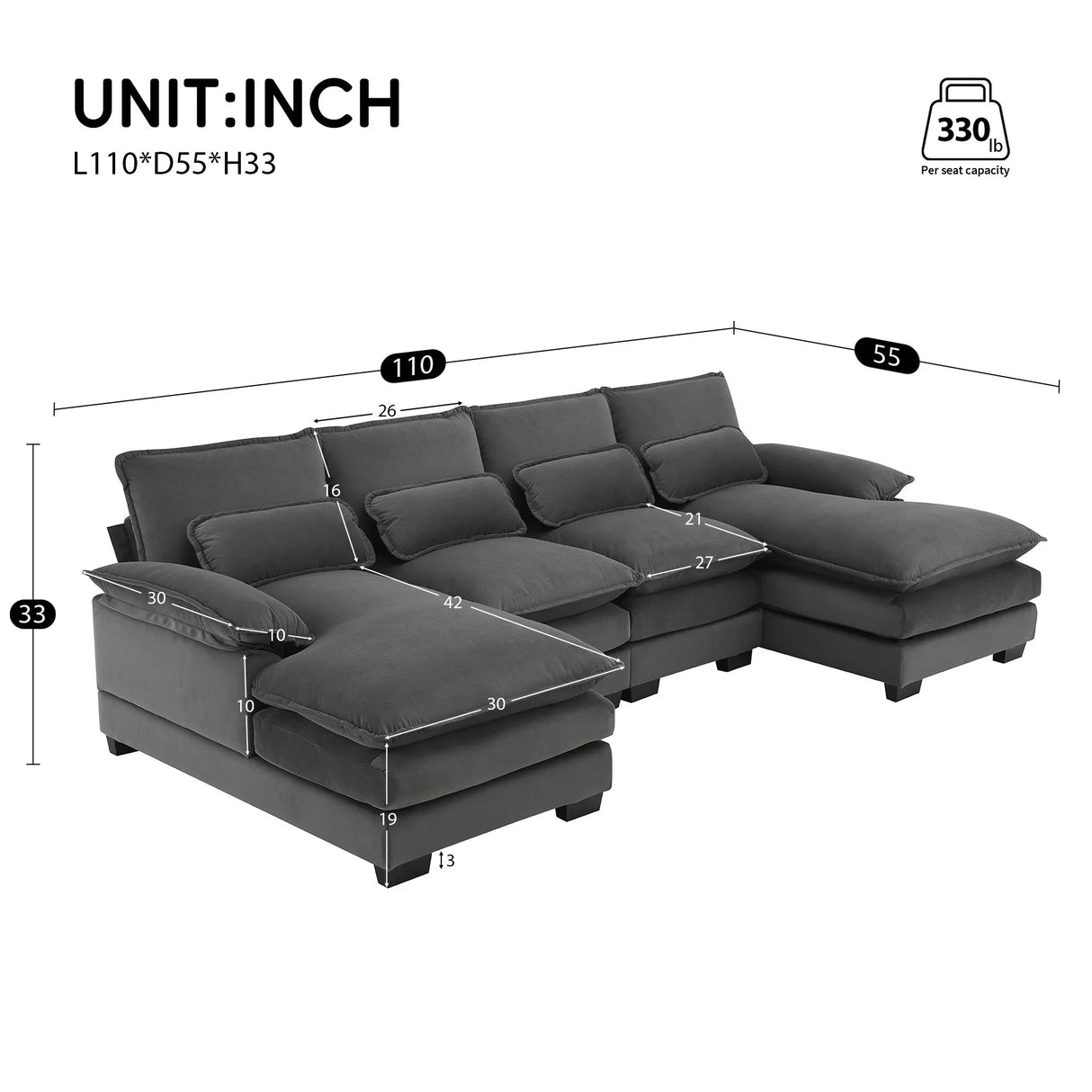 Modern U-Shaped Sectional Sofa With Waist Pillows, 6 Seat Upholstered Symmetrical Sofa Furniture, Sleeper Sofa Couch With Chaise Lounge For Living Room - Furniture Home Direct