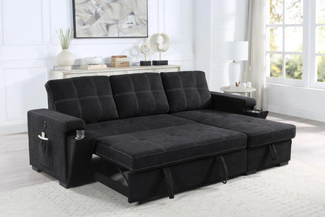 Toby - Woven Fabric Reversible Sleeper Sectional Sofa With Storage Chaise Cup Holder Charging Ports And Pockets - Furniture Home Direct