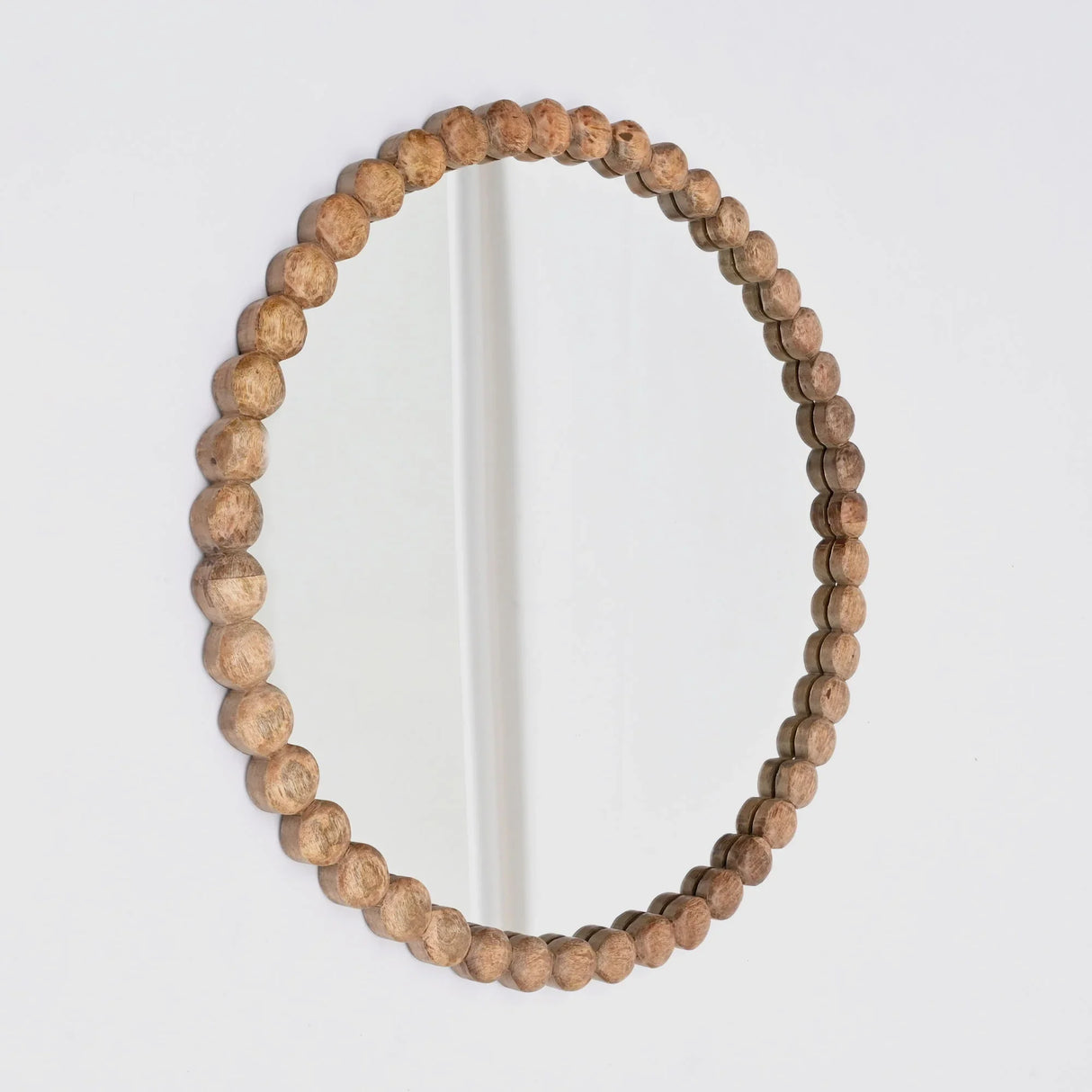 Decorative Round Hanging Wall Mirror With Bead Design Frame - Natural - Furniture Home Direct