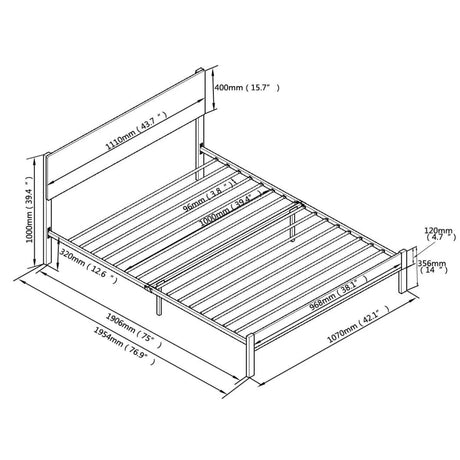 Modern Twin Size Metal Bed Frame Sturdy System Metal & Wood - Black - Furniture Home Direct
