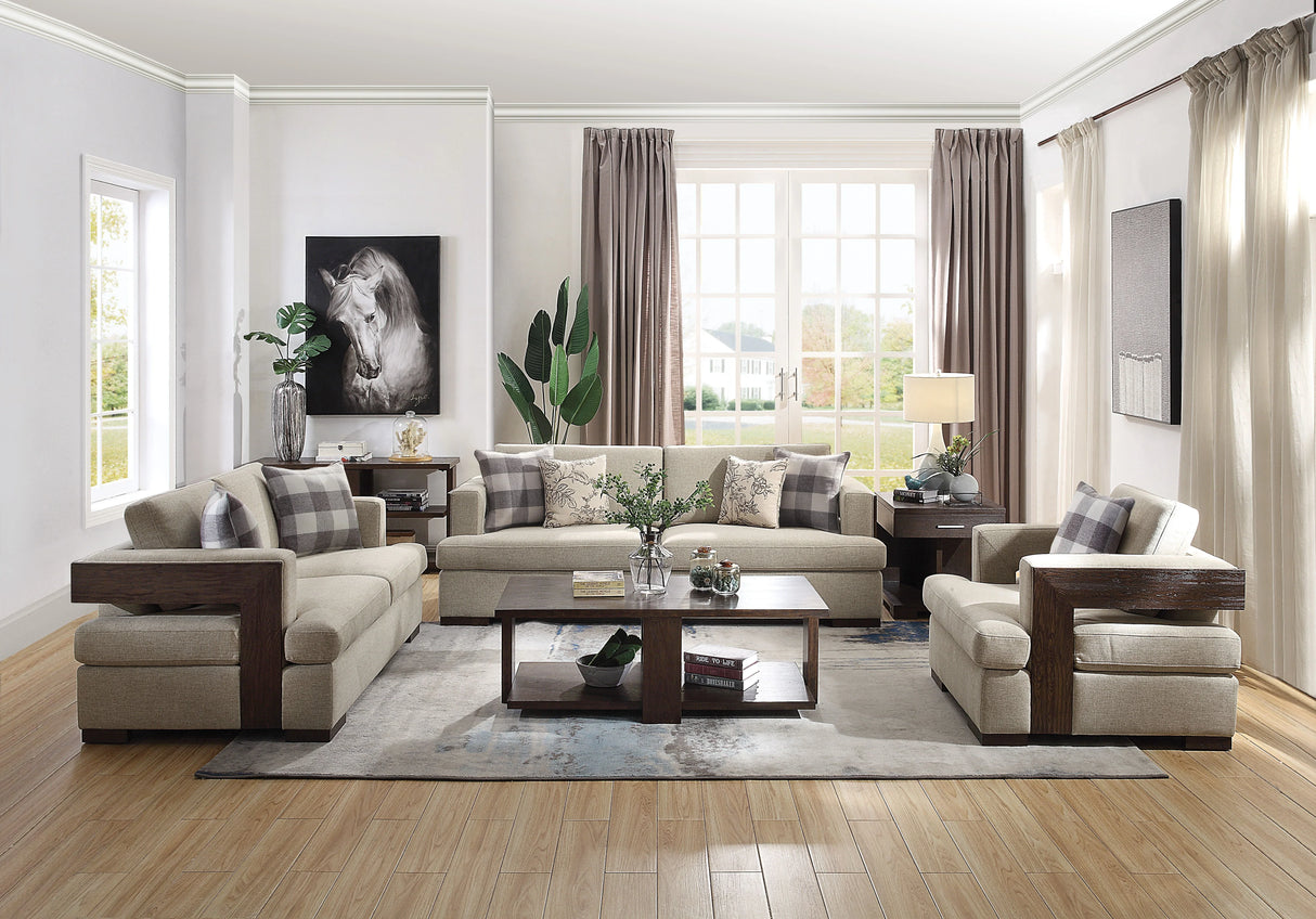 Niamey - 3 Piece Living Room Set With Toss Pillows - Walnut - Furniture Home Direct