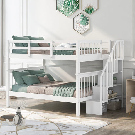 Stairway Bunk Bed With Storage And Guard Rail For Bedroom - Furniture Home Direct