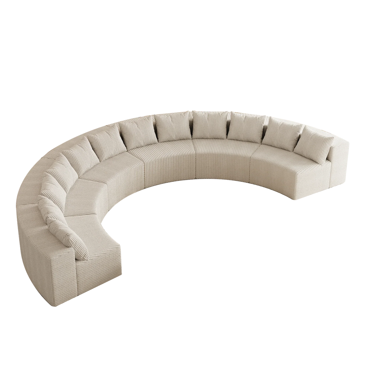 Corduroy Curved Modular Sectional With 12 pillows - White - Furniture Home Direct
