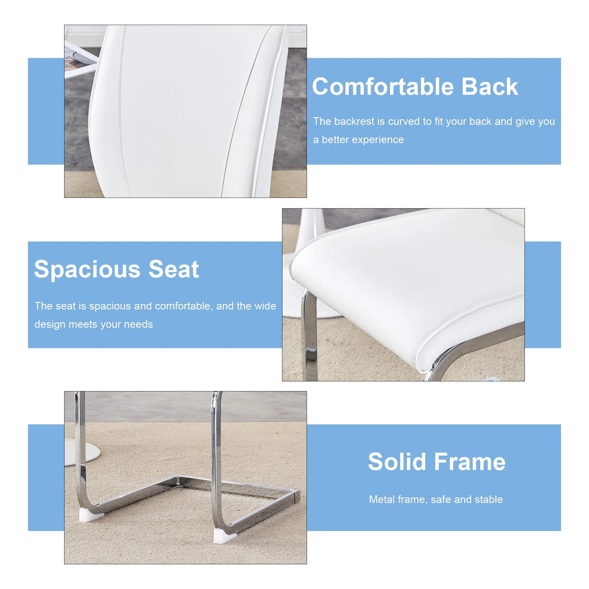 Dining Chairs Set Modern PU Upholstered Chrome White - Furniture Home Direct