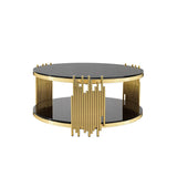 Elegant Round Table With Double Layer Tempered Glass Top And Stainless Steel Frame For Living Room - Furniture Home Direct