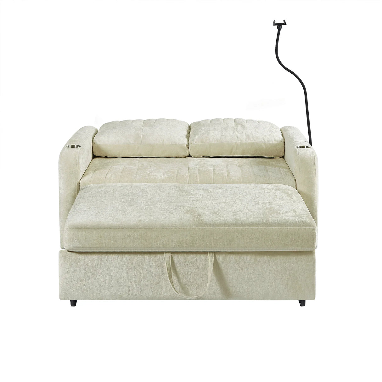 Sleeper Sofa With Adjustable Backrest, Two Cup Holders, Phone Holder, Three Charging Ports And Side Storage Pockets- Beige - Furniture Home Direct