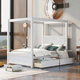 Canopy Platform Bed With Drawers, Support Slats, No Box Spring Needed - Furniture Home Direct