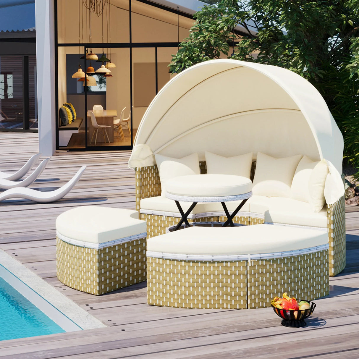 Outdoor Daybed With Retractable Canopy Cushions Beige - Furniture Home Direct