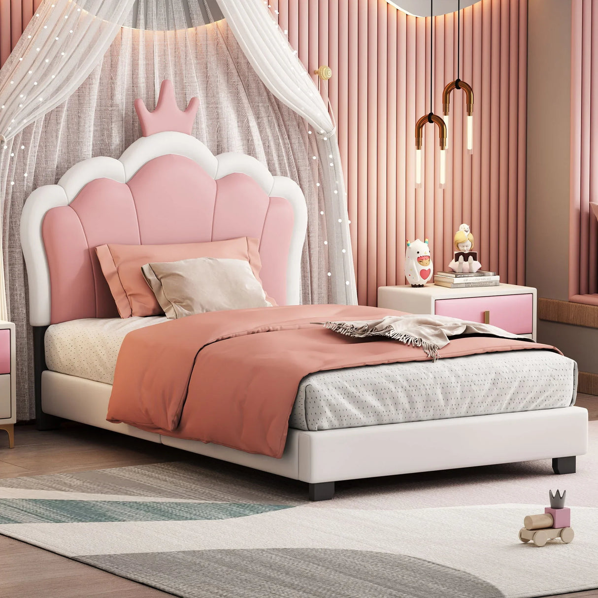 Upholstered Princess Platform Bed With Crown Headboard - Furniture Home Direct