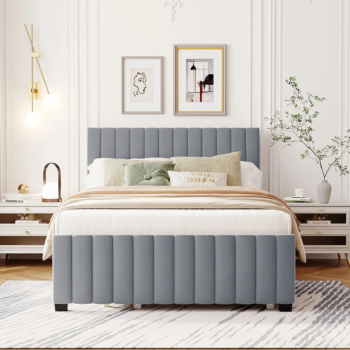 Elegant Upholstered Platform Bed With Twin Size Trundle - Furniture Home Direct
