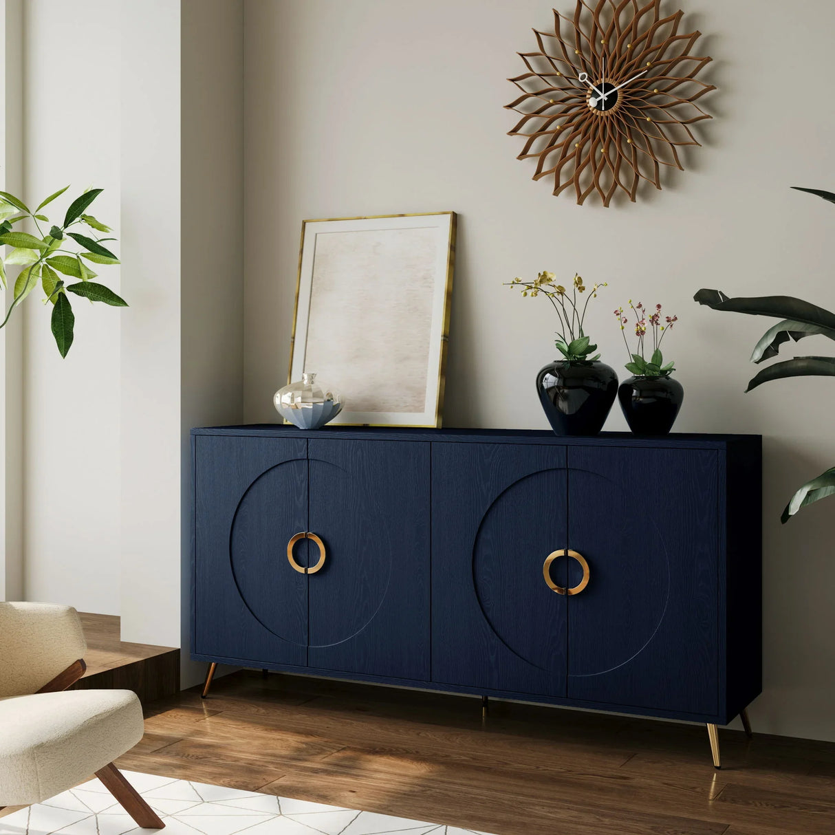 Modern Lacquered 4 Door Wooden Cabinet Sideboard Buffet Server Cabinet Storage Cabinet, For Living Room, Entryway, Hallway, Office, Kitchen And Dining Room - Furniture Home Direct