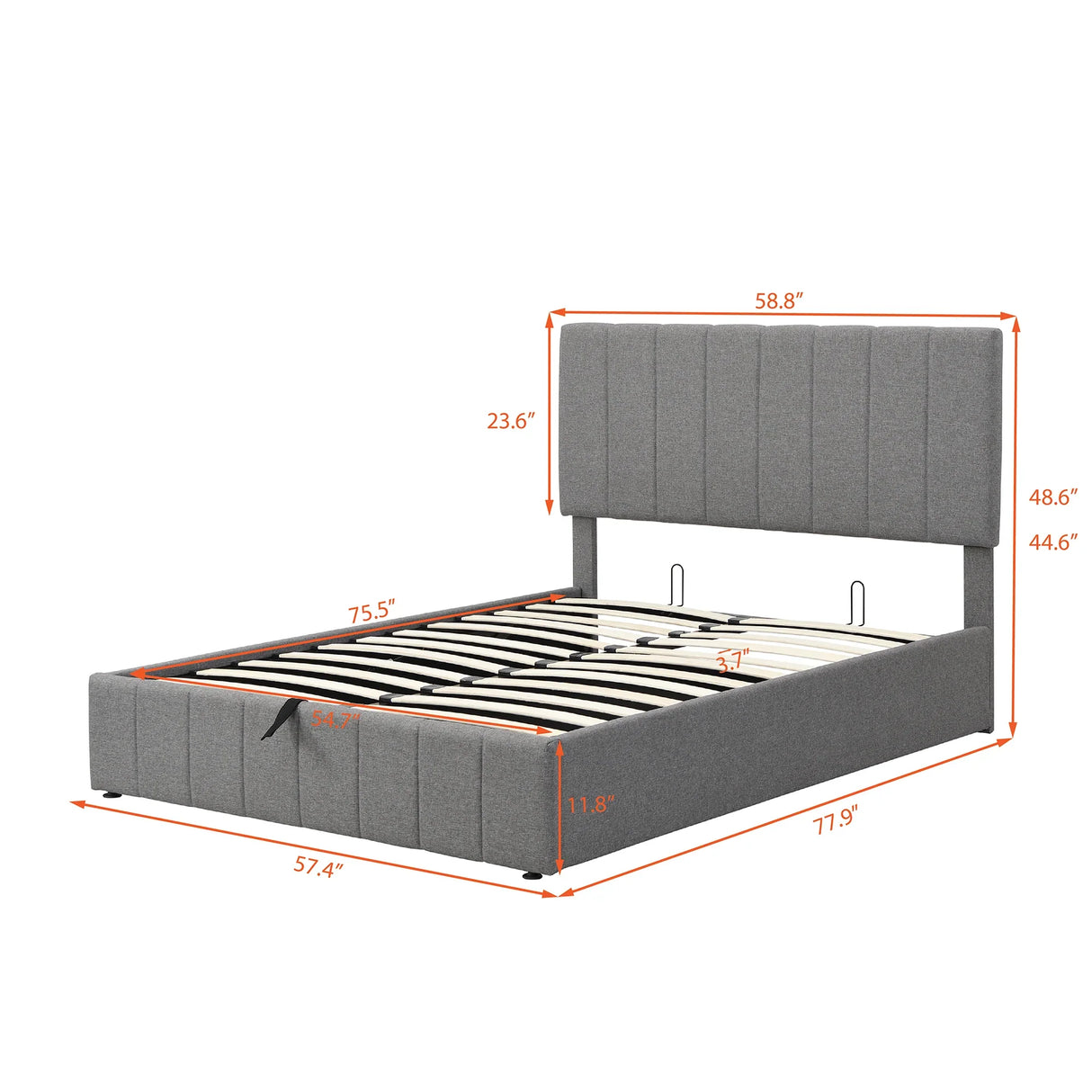 Storage Platform Bed Upholstered Full Size Hydraulic Gray - Furniture Home Direct