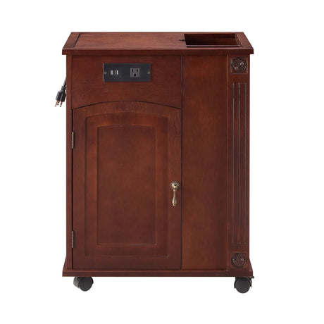 Traditional End Table With Charging Station, Narrow Side Table With USB Ports And Outlets - Red Walnut - Furniture Home Direct