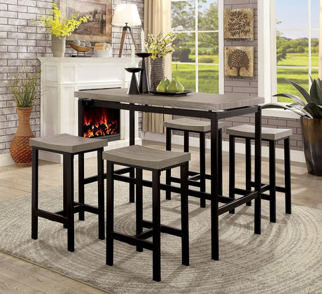 Counter Height Dining Set Four Stools Two Tone Black Beige - Furniture Home Direct
