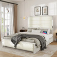 Queen Bed With Upholstered Headboard And Wood Frame Beige - Furniture Home Direct